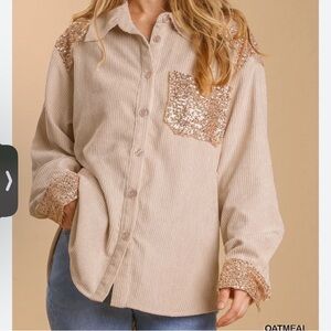 NWT Umgee Size 2XL Cream Corduroy Shirt Shacket Rosegold